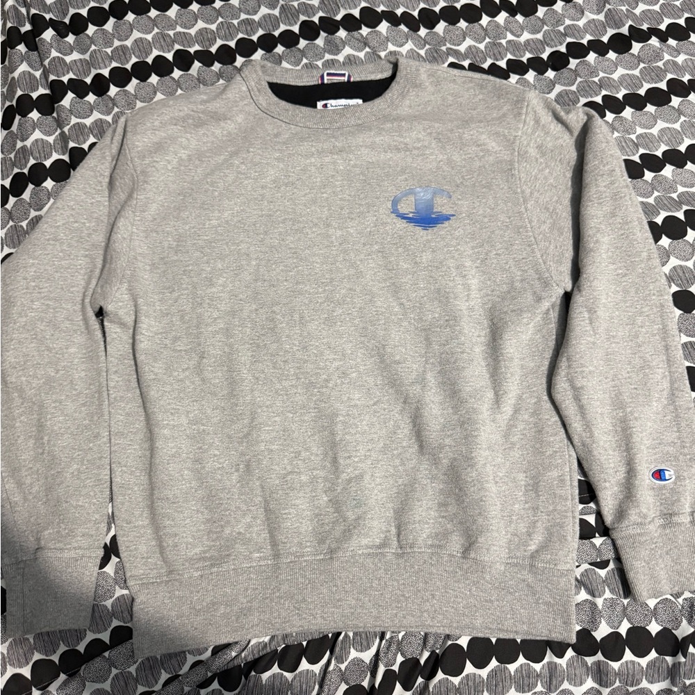 Champion Gray Crewneck Sweater with Ribbed Trim